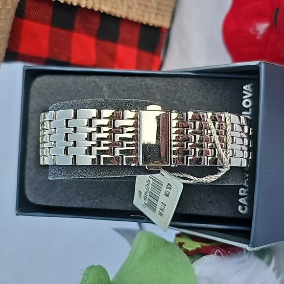 NWT 28MM CARAVELLE by BULOVA CRYSTAL MOTHER OF PEARL SQUARE WATCH - Picture 3 of 3